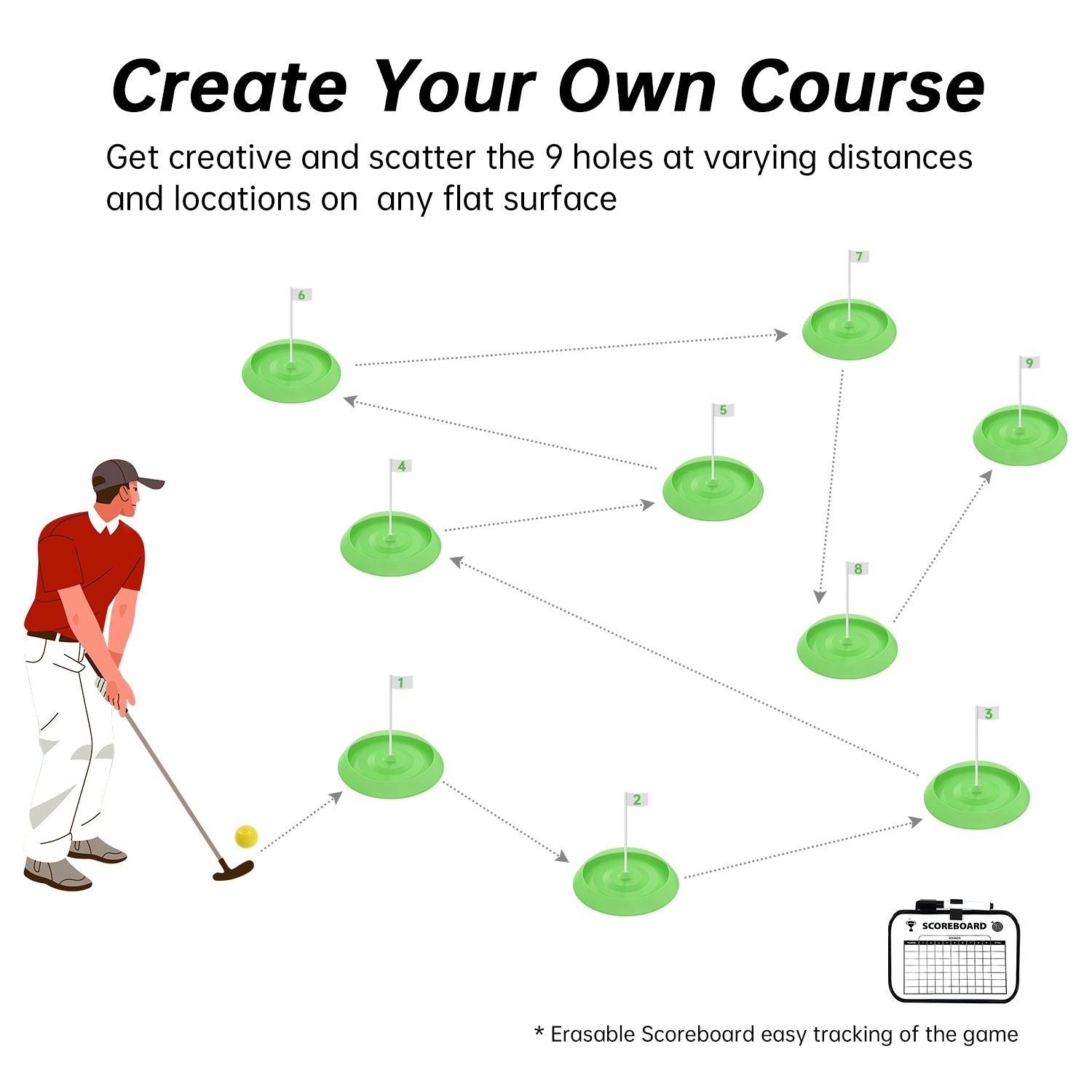 Mini Golf Game Set, Indoor Mini Golf Course for Adults Includes 9 Holes, 4 Balls, Dry-Erase Scorecard, and Golf Putter, Build Your Own Miniature Golf Course at Home Office Green Backyard Mini Golf Game Set, Indoor Mini Golf Course for Adults Includes 9 Holes, 4 Balls, Dry-Erase Scorecard, and Golf Putter, Build Your Own Miniature Golf Course at Home Office Green Backyard